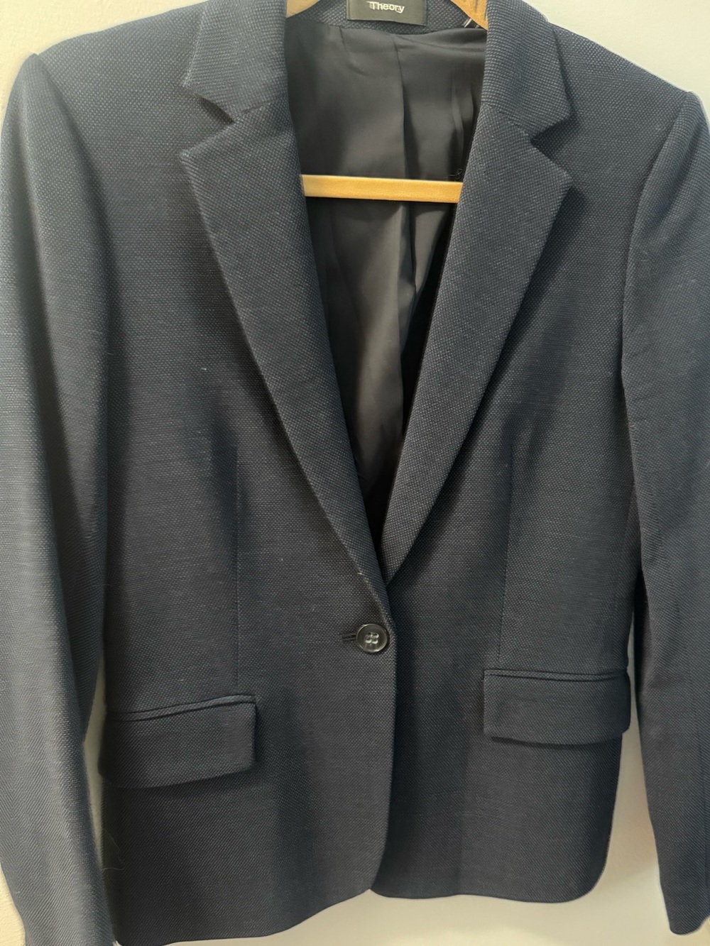 Theory Navy Textured Single-Button Blazer